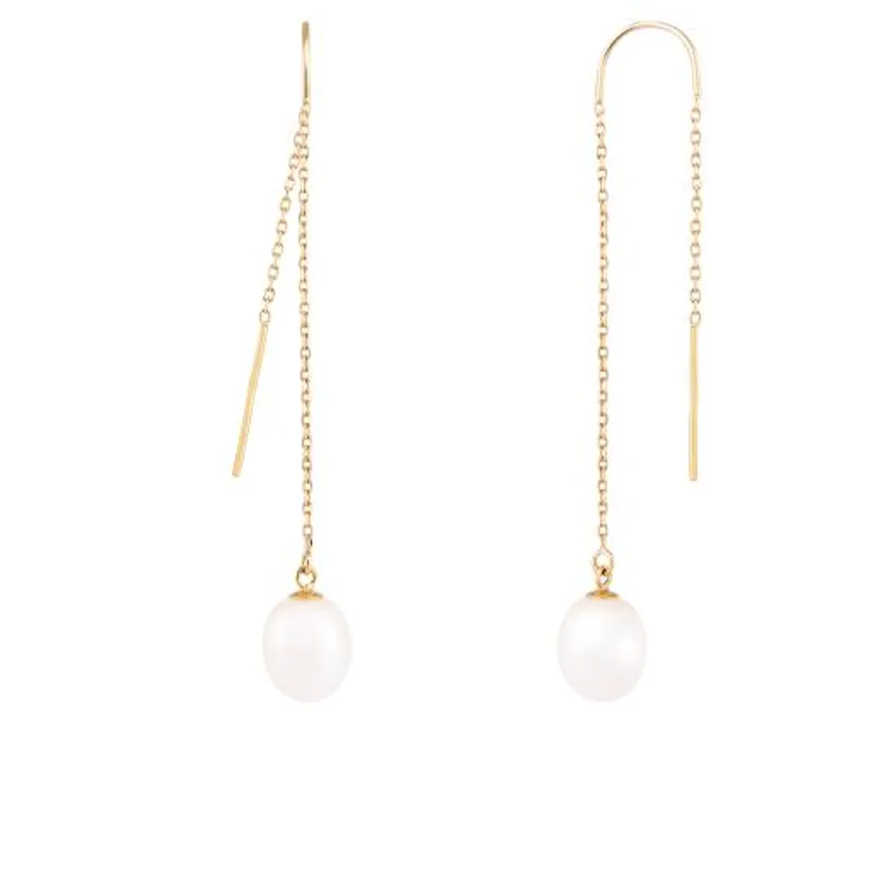 14K Yellow Gold 7.5-8mm White Freshwater Pearl Earrings