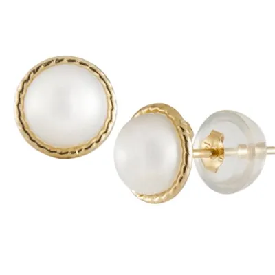 14K Yellow Gold 5-5.5mm White Freshwater Pearl Earrings