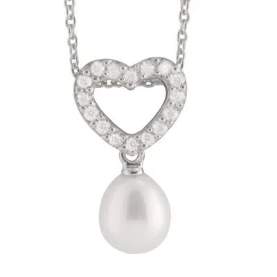 Sterling Silver 7-7.5mm Freshwater Pearl and Cubic Zirconia 17" Necklace