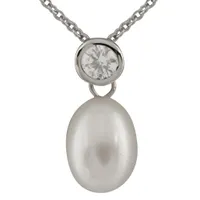 Sterling Silver 7-8mm Freshwater Pearls and Cubic Zirconia 17" Necklace