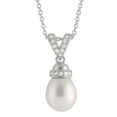 Sterling Silver 8-9mm Freshwater Pearls and Cubic Zirconia 17" Necklace