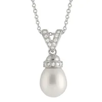 Sterling Silver 8-9mm Freshwater Pearls and Cubic Zirconia 17" Necklace