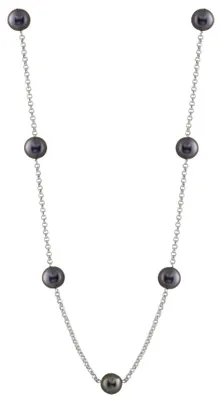 Sterling Silver 8-9mm Black Freshwater Pearl 20" Necklace