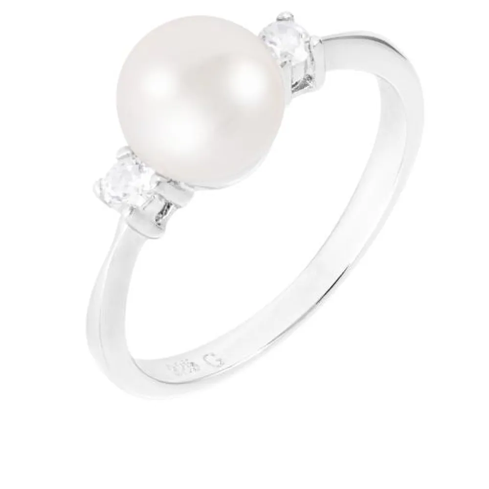Sterling Silver -8mm Freshwater Pearl and Cubic Zirconia Ring