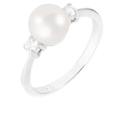 Sterling Silver -8mm Freshwater Pearl and Cubic Zirconia Ring