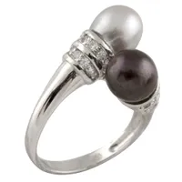 Sterling Silver -8mm Freshwater Pearl and Cubic Zirconia Ring