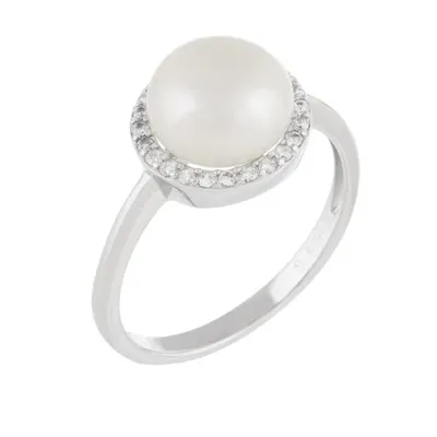 Sterling Silver -9mm Freshwater Pearl and Cubic Zirconia Ring