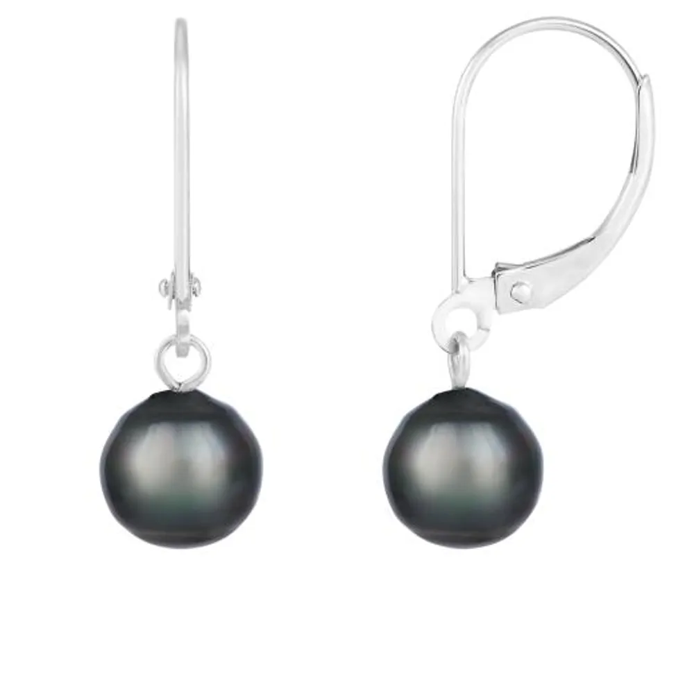 14K Gold 9-10mm Tahitian Pearl Leverback Earrings