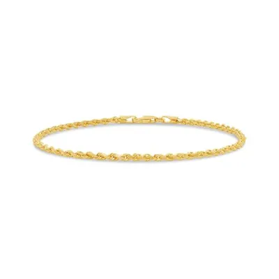 10K Yellow Gold 7.5" 2mm Semi Solid Diamond Cut Rope Bracelet