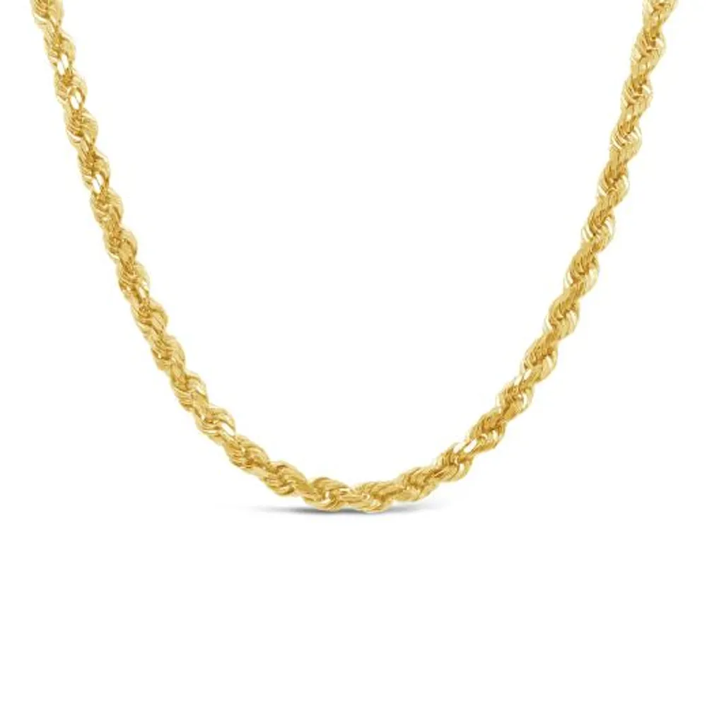 10K Gold 20" 2mm Semi Solid Diamond Cut Rope Chain