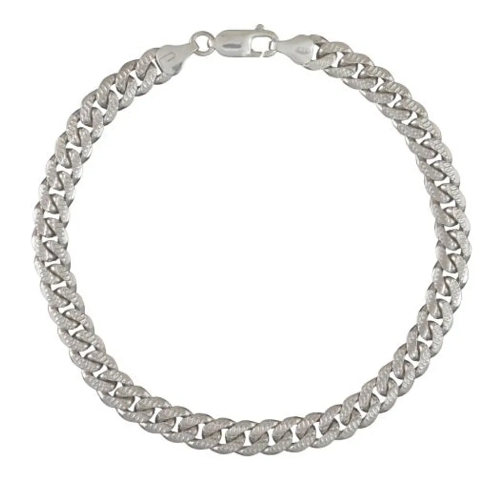 Sterling Silver 9.5" 7.2mm Pave Cut Curb Bracelet