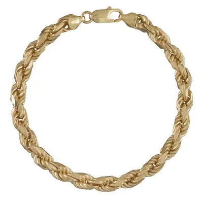 Vermeil Sterling Silver 18K Yellow Gold Plated 9.5" 7.2mm Rope Bracelet