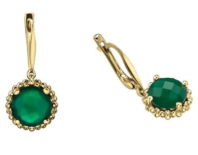 10K Yellow Gold Green Onyx Earrings