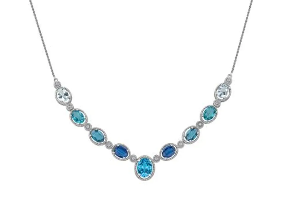 10K White Gold Multi Gemstone & Diamond Necklace