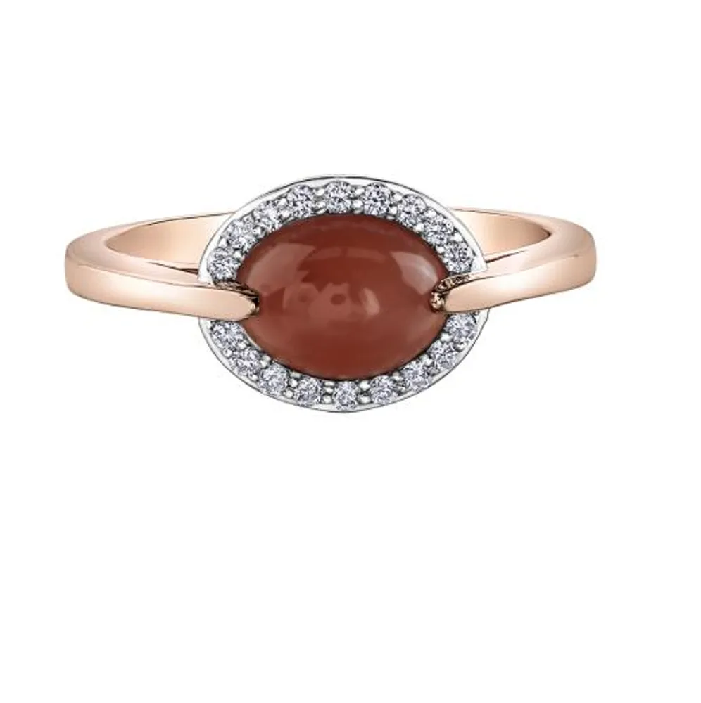 10K Rose Gold Orange Moonstone & Diamond Ring