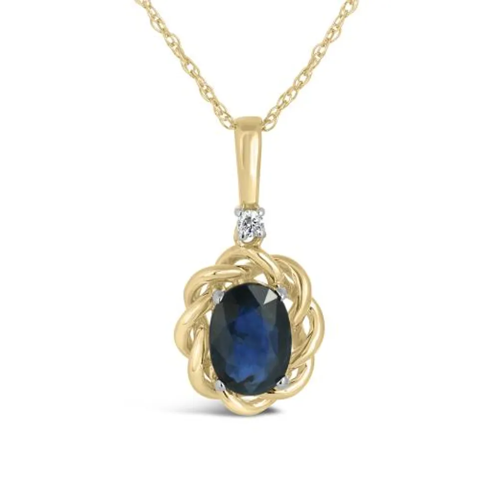 10K Yellow Gold Blue Sapphire & Diamond Pendant