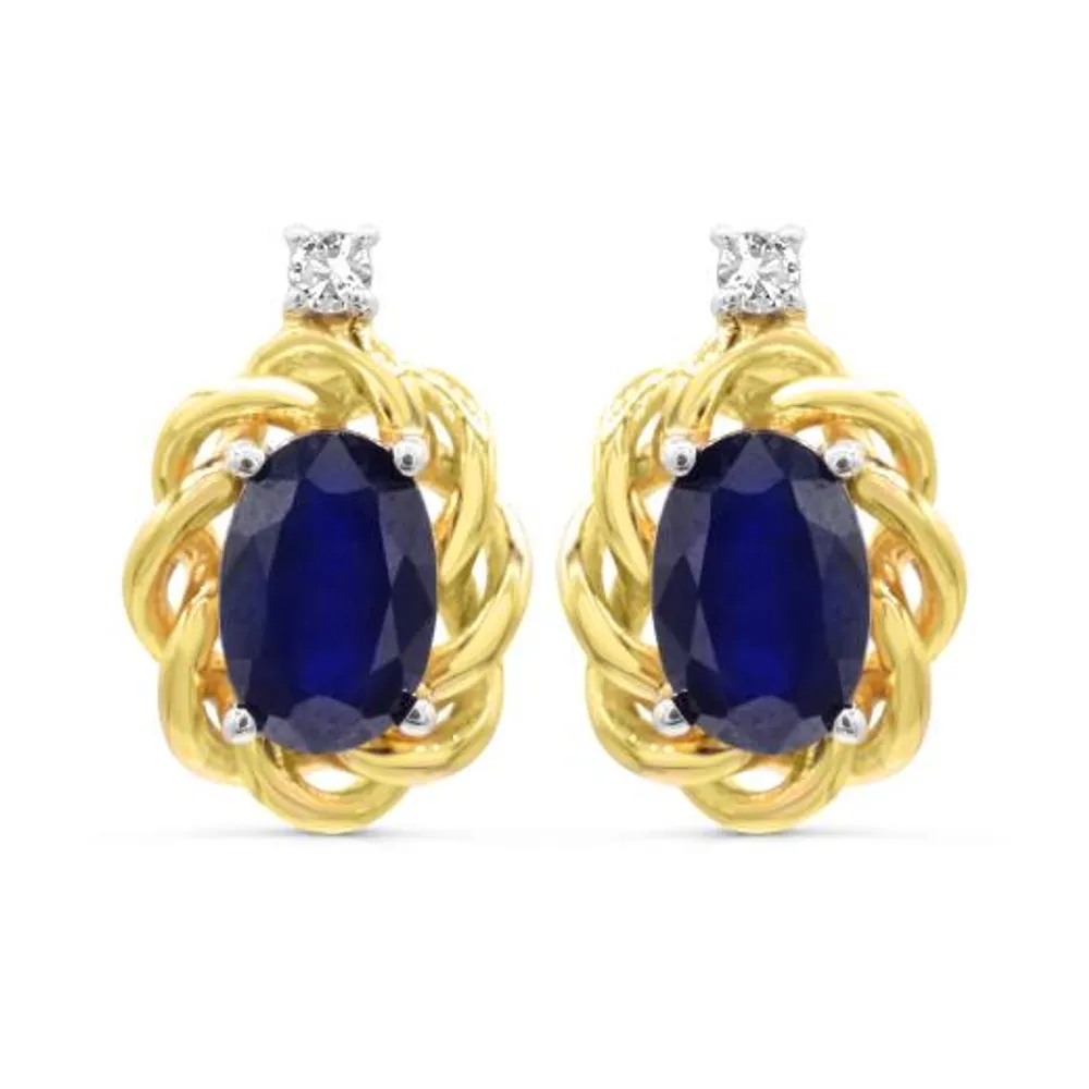 10K Yellow Gold Sapphire & Diamond Earrings