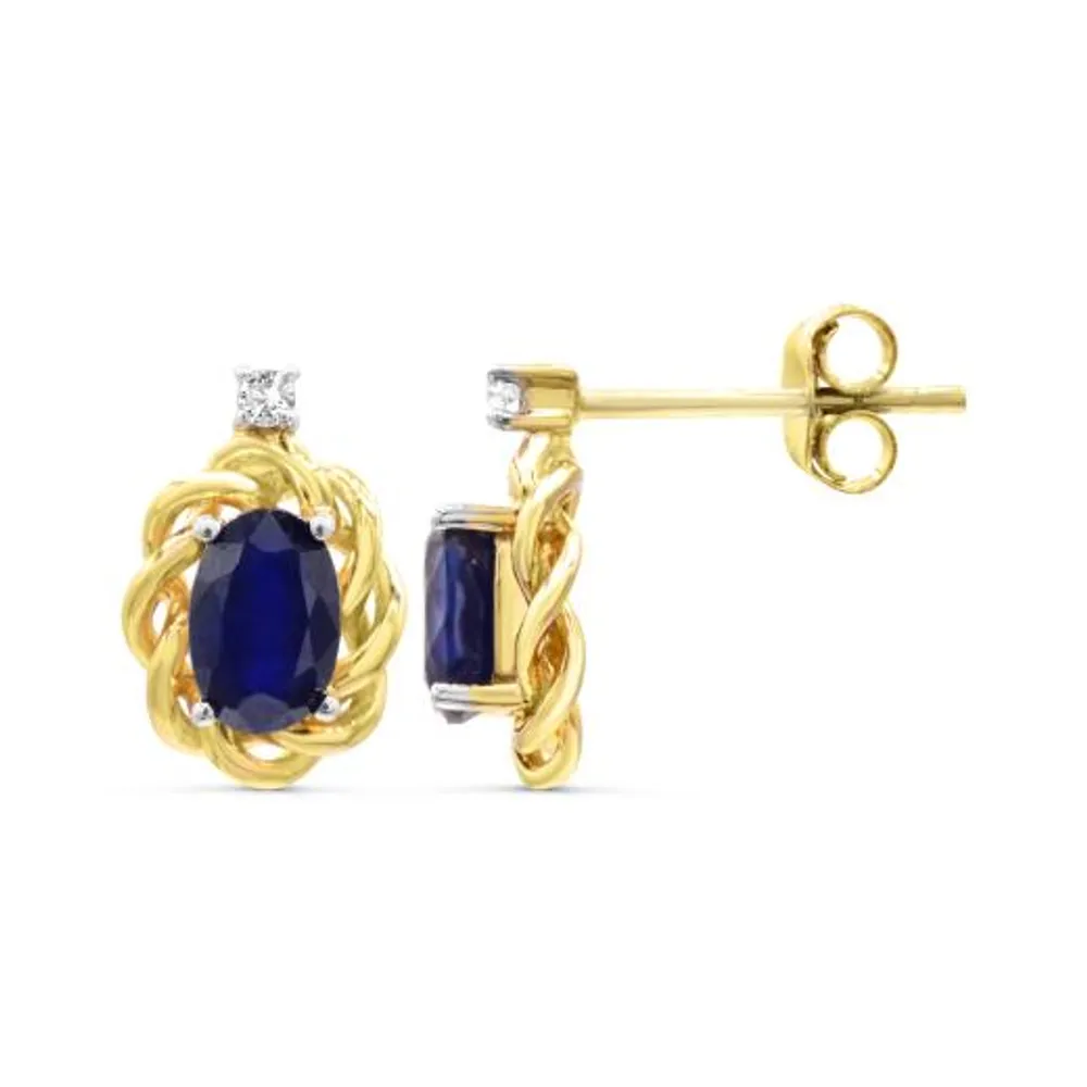 10K Yellow Gold Blue Sapphire & Diamond Earrings
