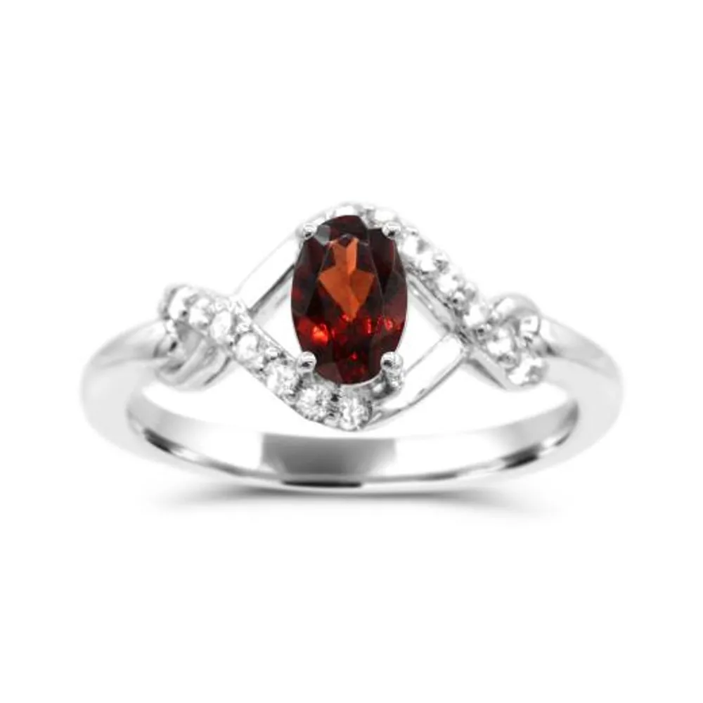 Sterling Silver Garnet & White Topaz Ring