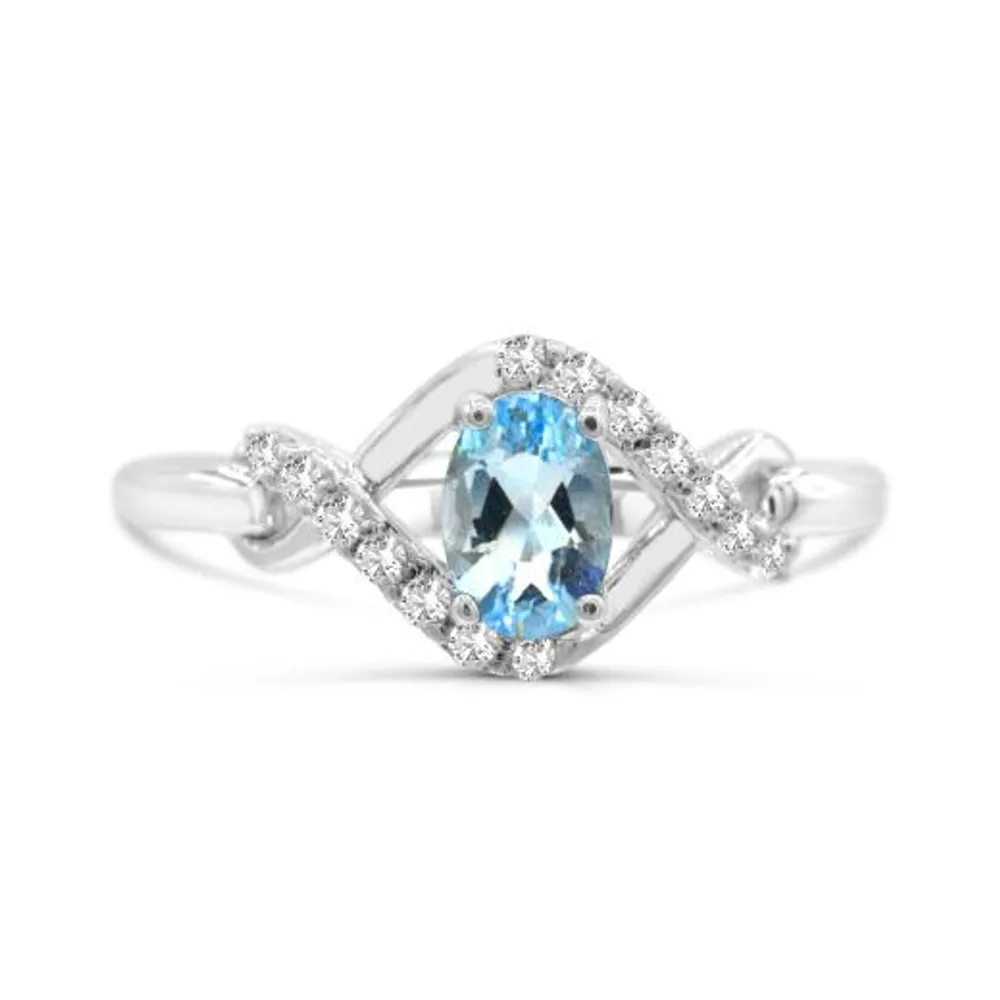 Sterling Silver Aquamarine & White Topaz Ring