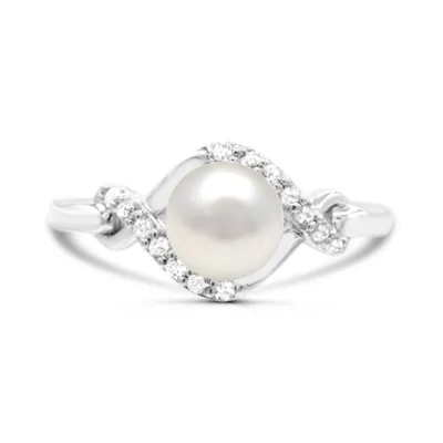 Sterling Silver Pearl & White Topaz Ring