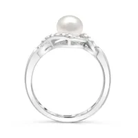 Sterling Silver Pearl & White Topaz Ring