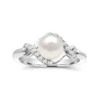 Sterling Silver Pearl & White Topaz Ring