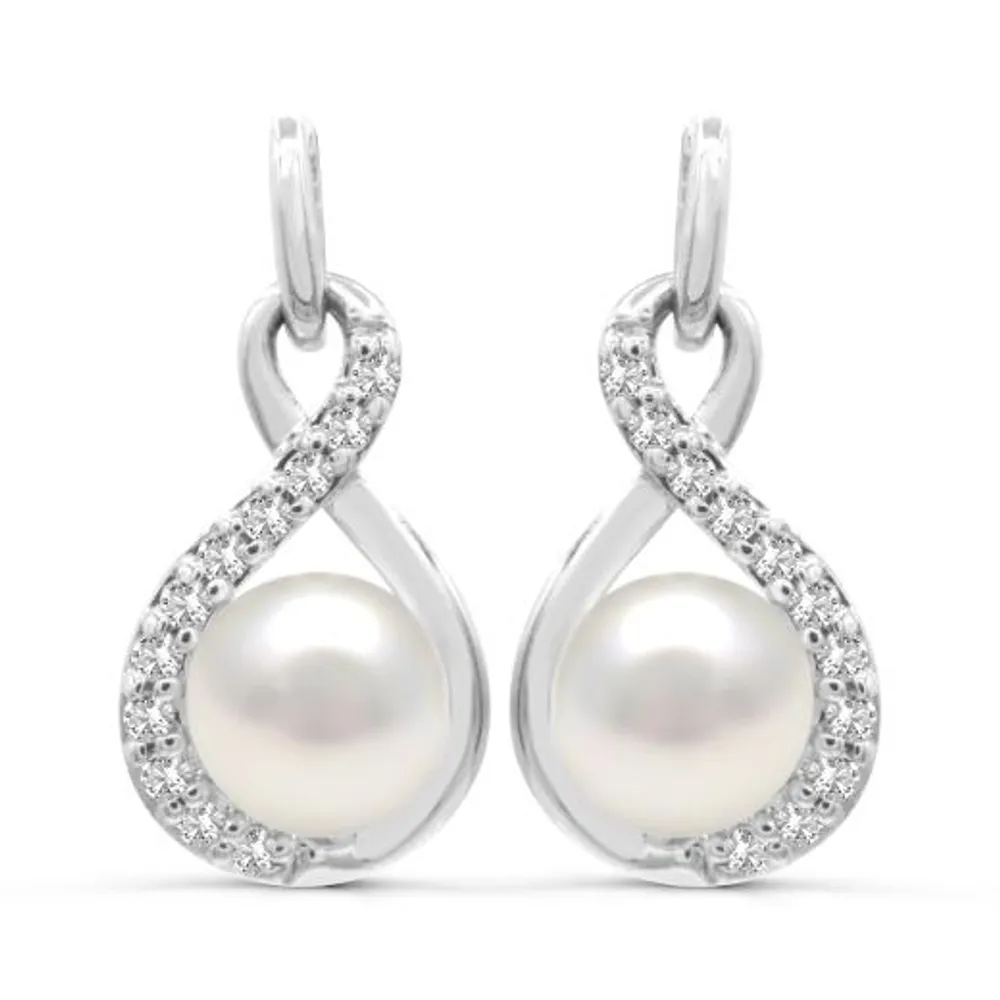 Sterling Silver Pearl & White Topaz Earrings