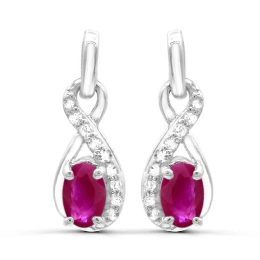 Sterling Silver Ruby & White Topaz Earrings