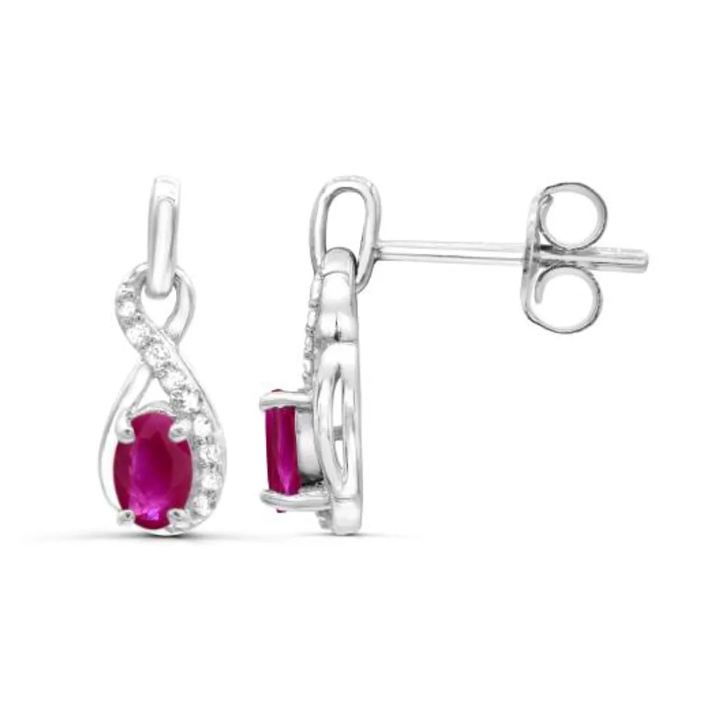 Sterling Silver Ruby & White Topaz Earrings