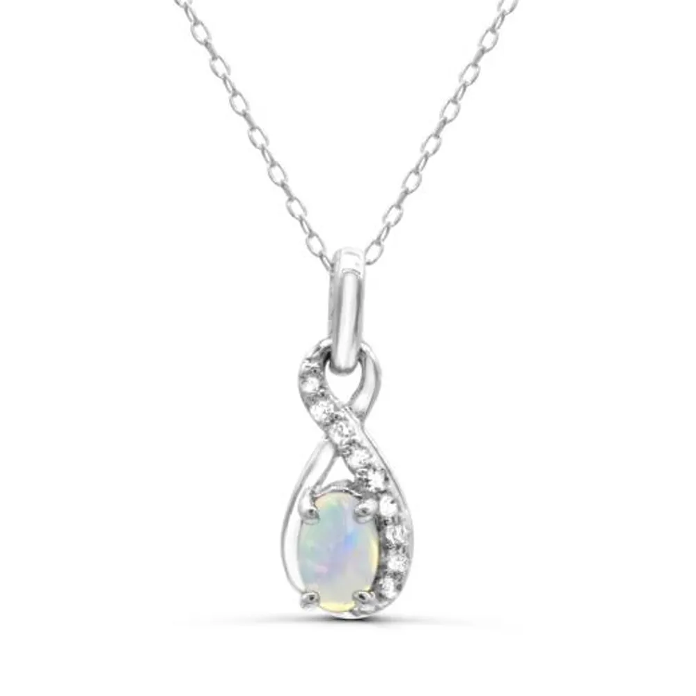 Sterling Silver Opal & White Topaz Pendant