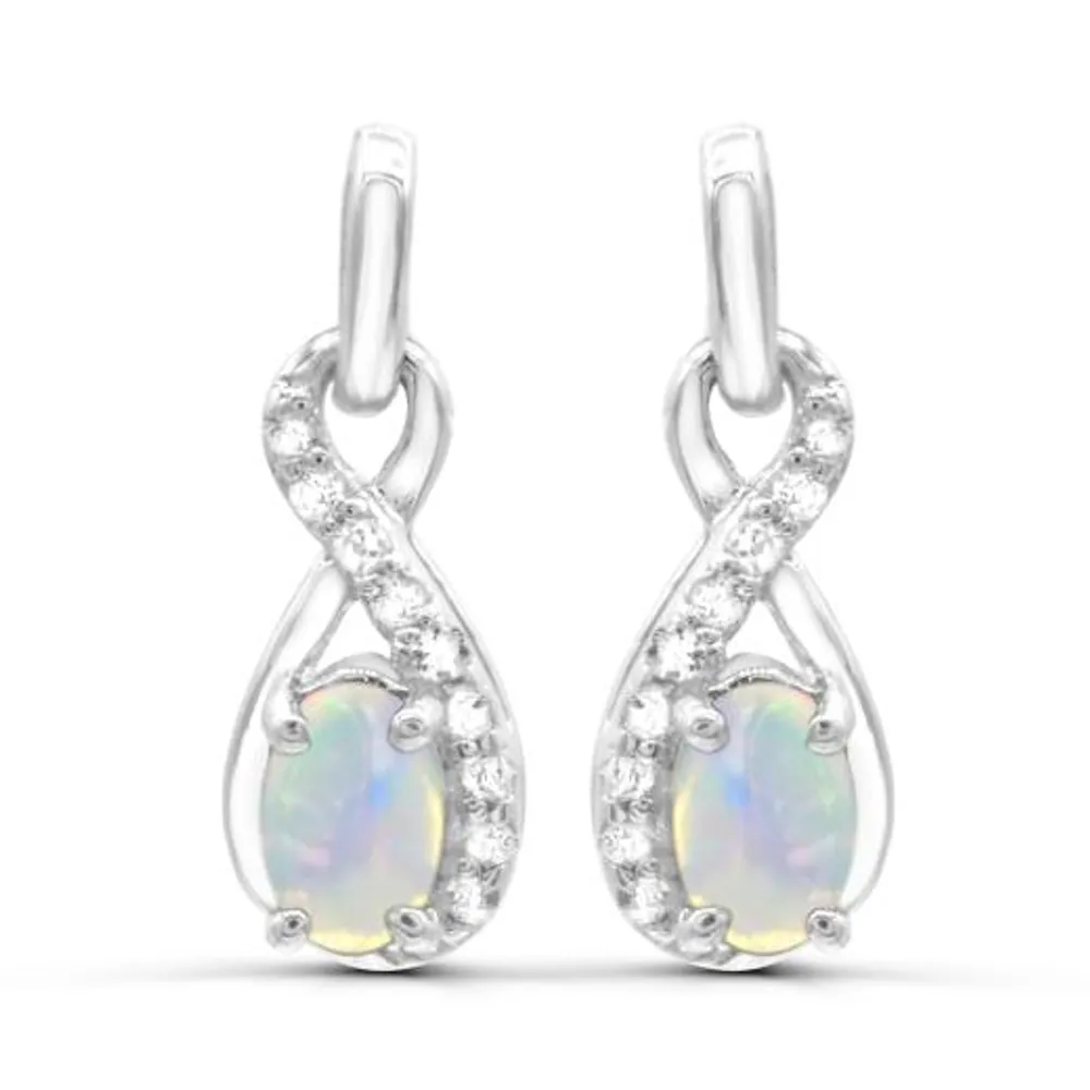 Sterling Silver Opal & White Topaz Earrings