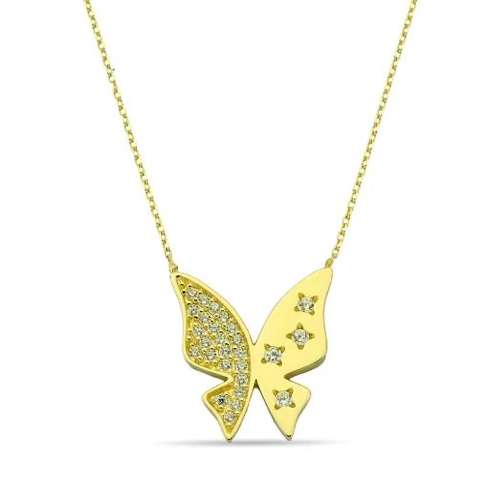 10K Yellow Gold Cubic Zirconia Butterfly Necklace