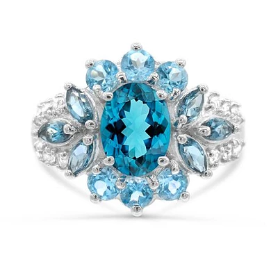 Sterling Silver Blue Topaz & White Topaz Ring