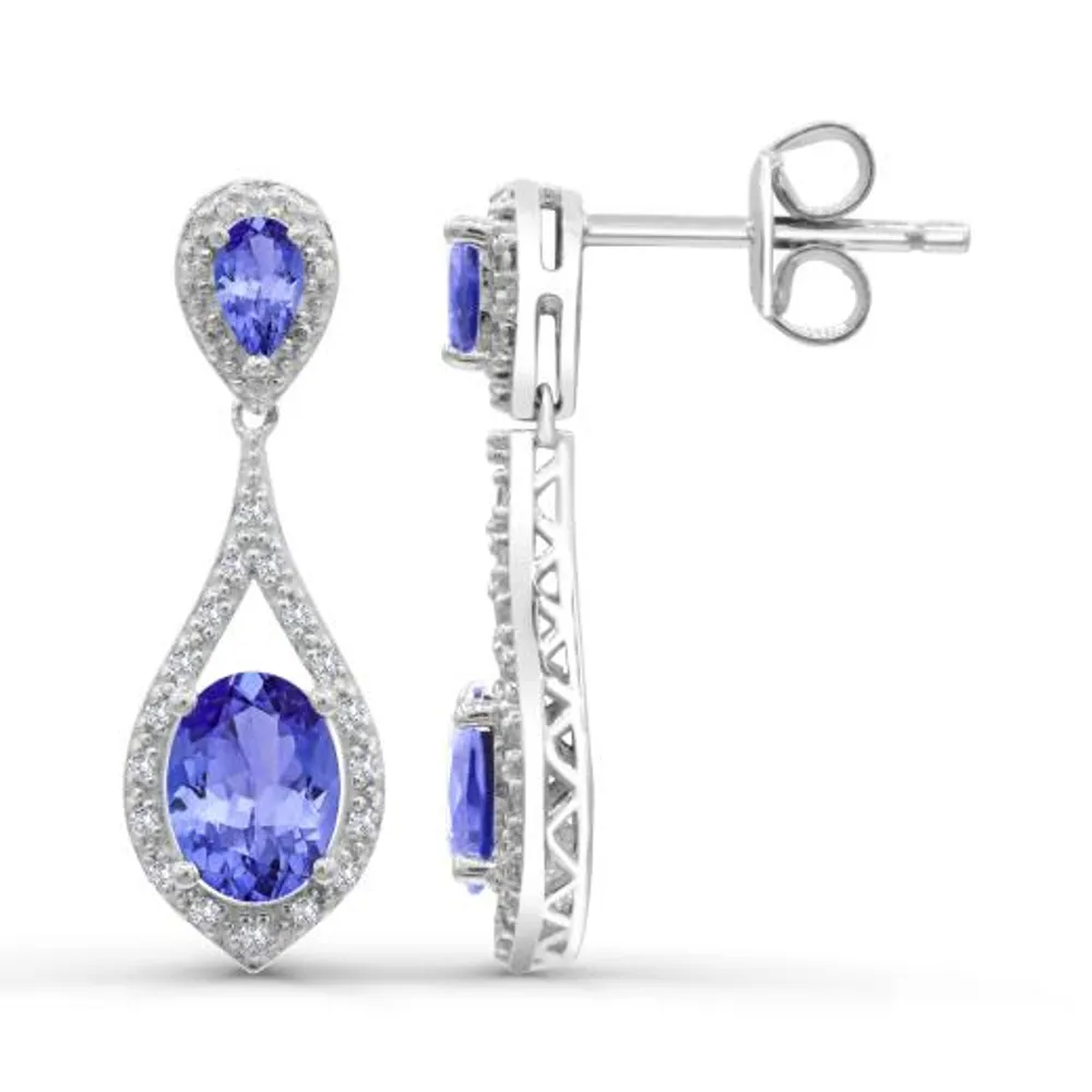 Sterling Silver Tanzanite & Diamond Earrings