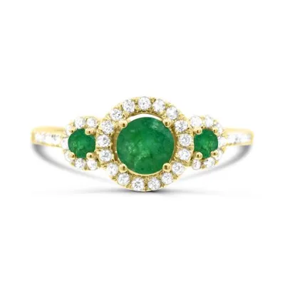 14K Yellow Gold Emerald & Diamond Ring