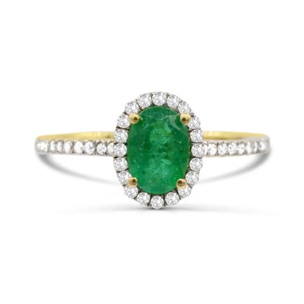 14K Yellow Gold Emerald & Diamond Ring