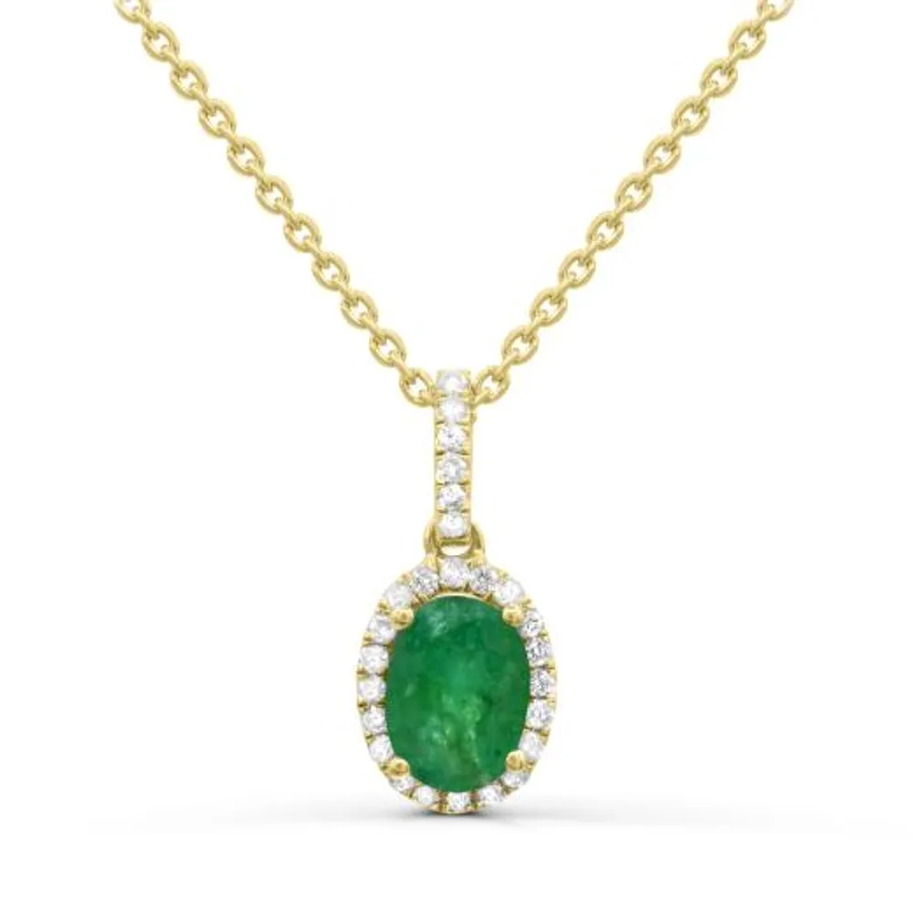 14K Yellow Gold Emerald & Diamond Pendant