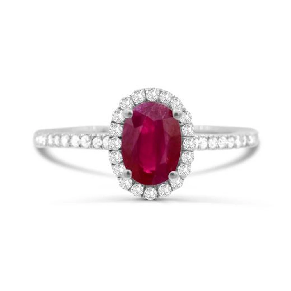 14K White Gold Ruby & Diamond Ring