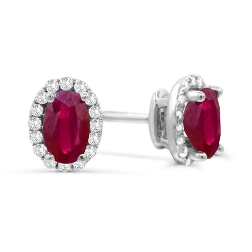 14K White Gold Ruby & Diamond Earrings