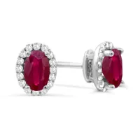 14K White Gold Ruby & Diamond Earrings