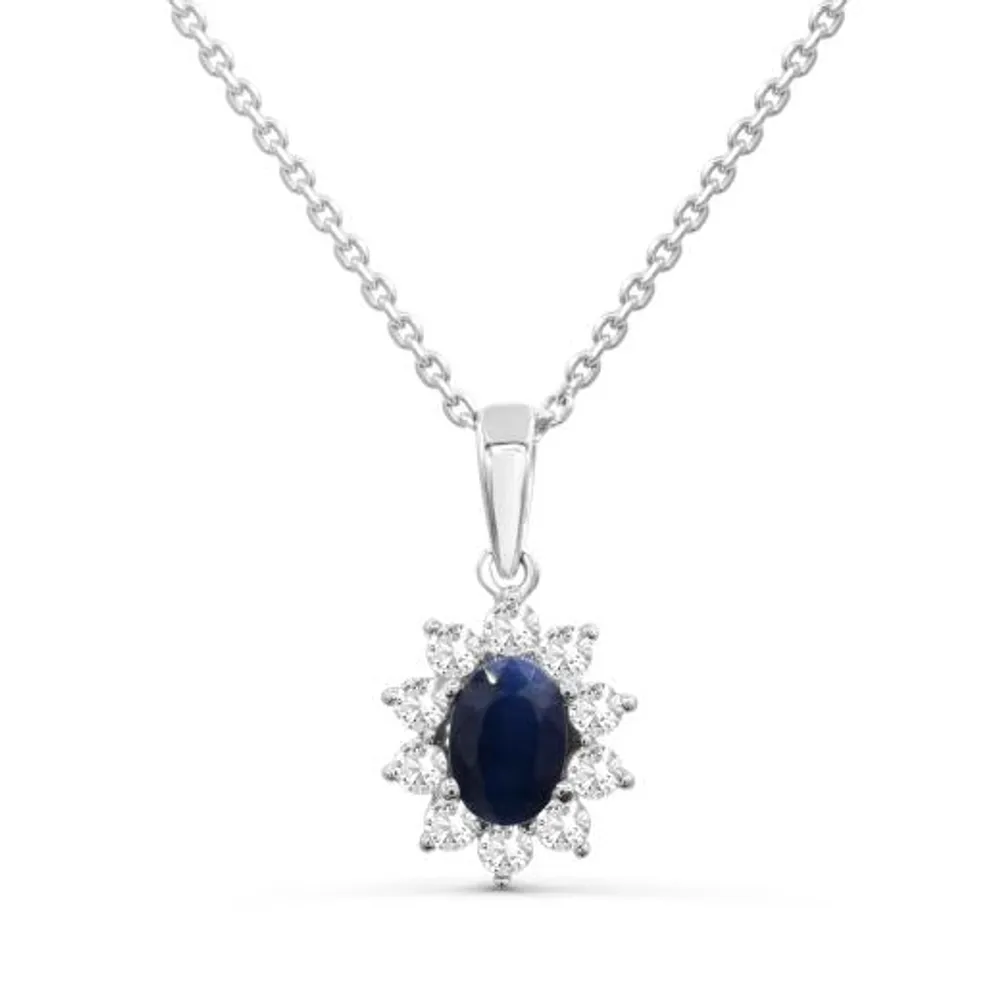 14K White Gold Sapphire & Diamond Pendant