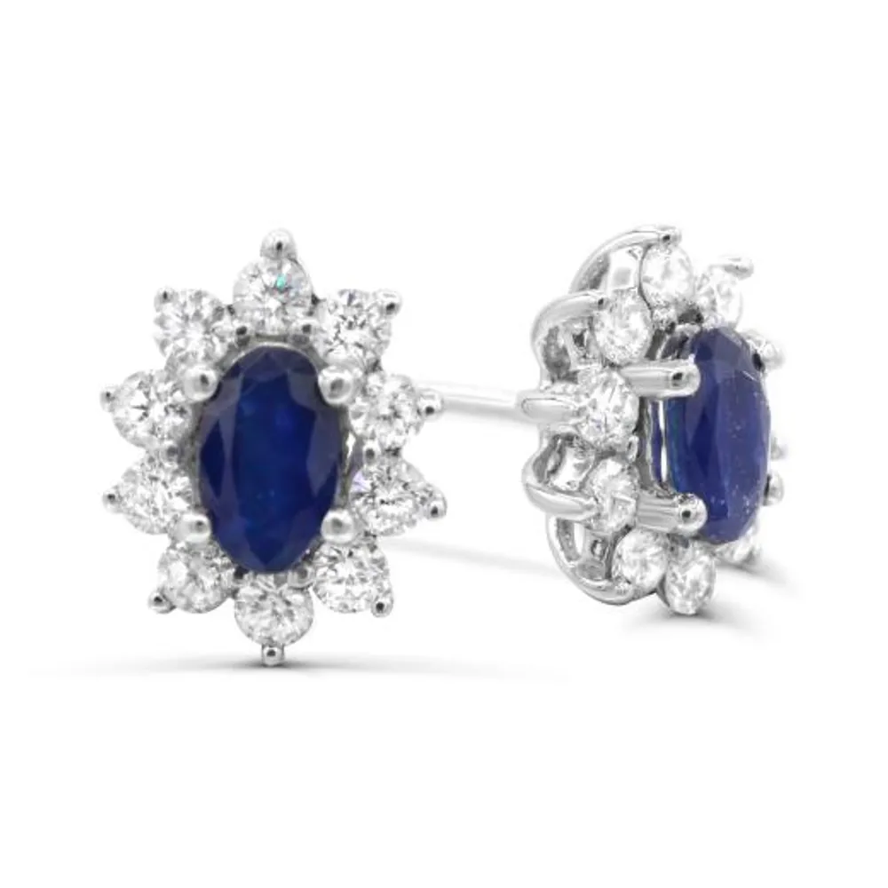 14K White Gold Sapphire & Diamond Earrings