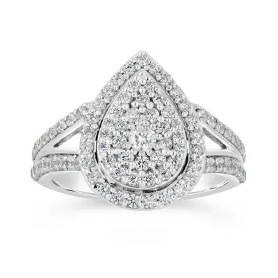 10K White Gold 1.00CTW Diamond Pear Shape Fashion Ring