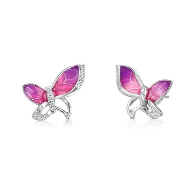 Sterling Silver Cubic Zirconia & Enamel Butterfly Earrings