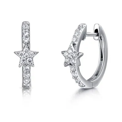 Sterling Silver Cubic Zirconia Star Hoop Earrings