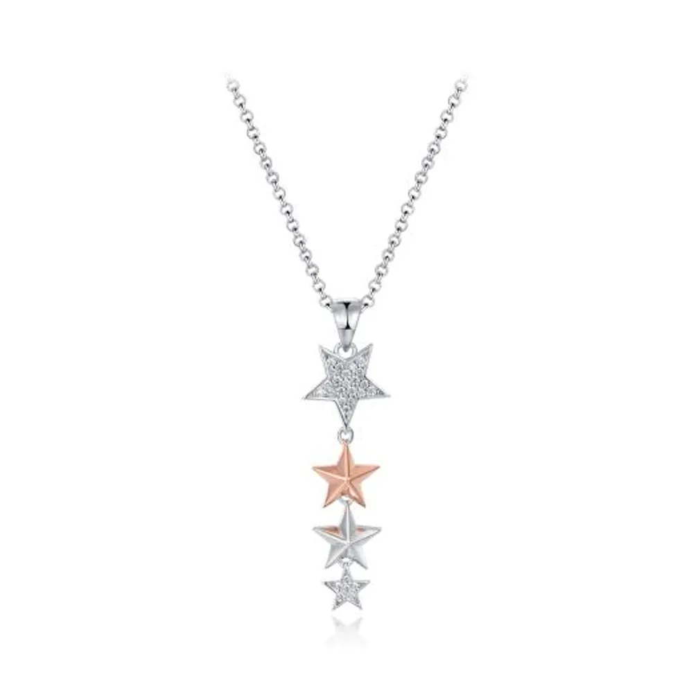 Sterling Silver Rose Plated Cubic Zirconia Star Pendant
