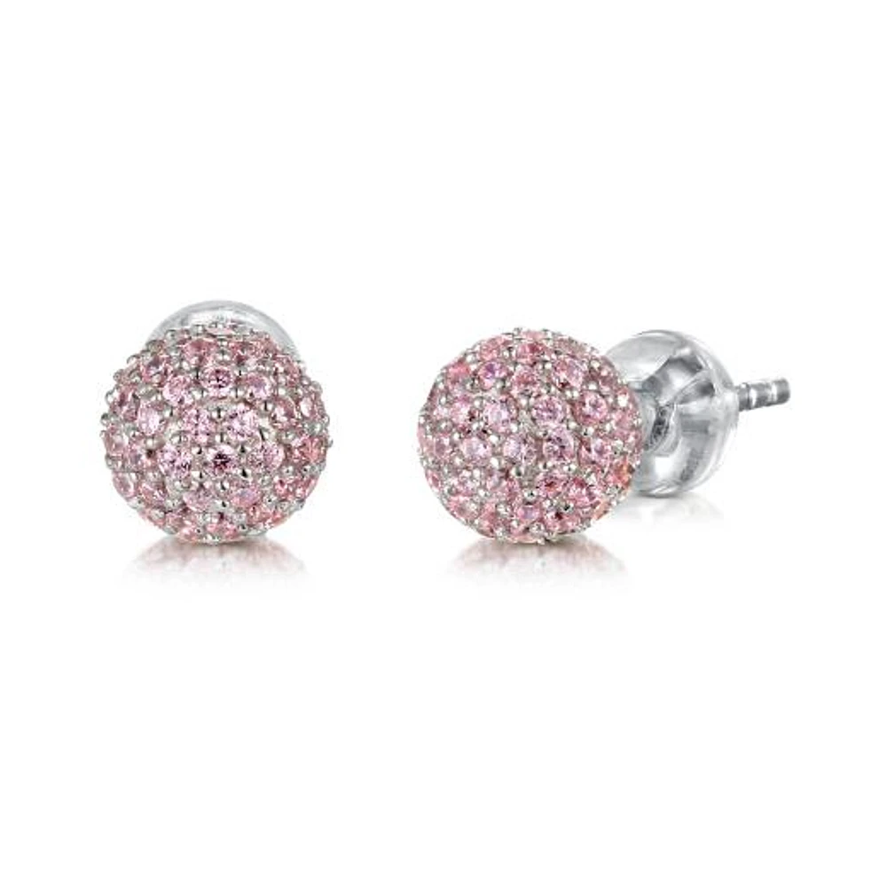 Sterling Silver Pink Cubic Zirconia 7mm Ball Earrings
