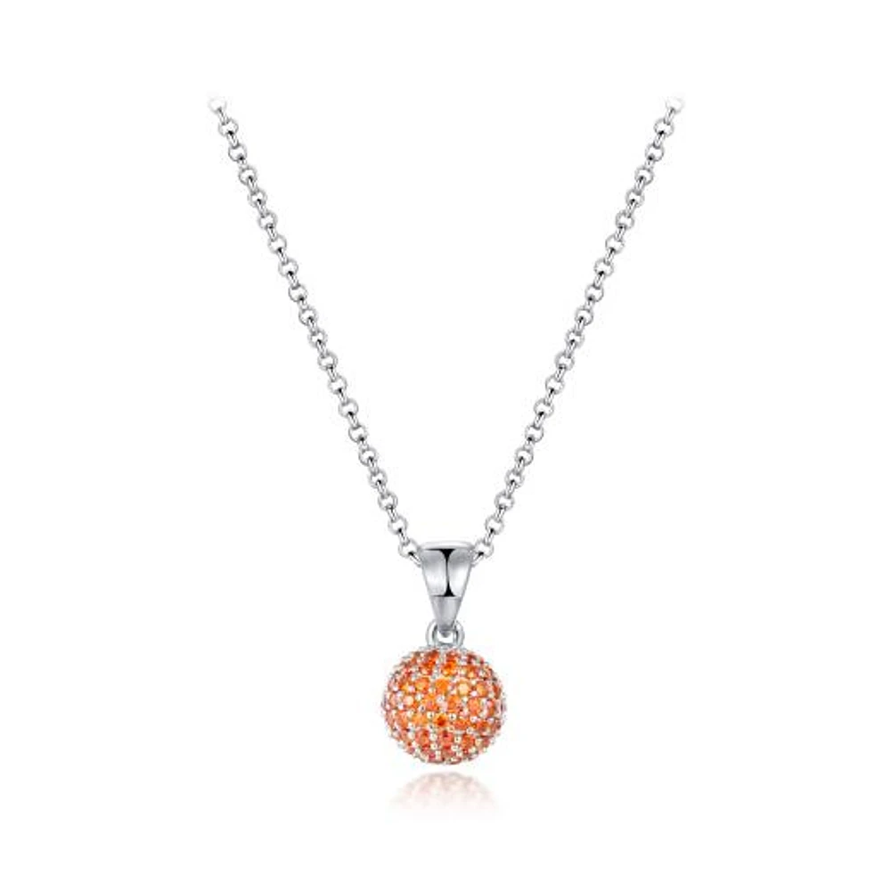 Sterling Silver Orange Cubic Zirconia 8mm Ball Pendant