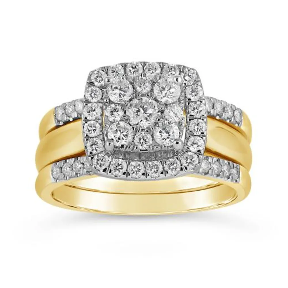 10K Yellow & White Gold Three Piece 1.00CTW Bridal Ring Set